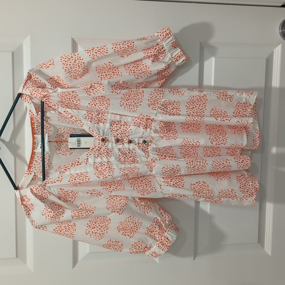 Anthropologie Blouse White Orange Size Medium